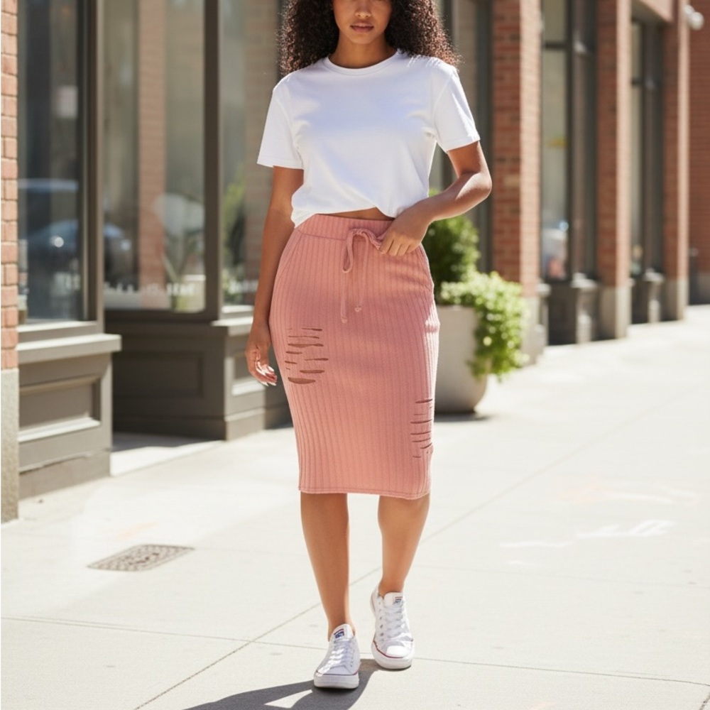 NEW• SWEETHEART MIDI SWEATER LOUNGE SKIRT DISTRESSED• XL-2X